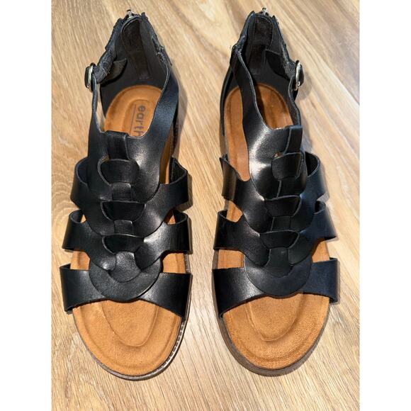 Earth Dale Flat Sandal Black Leather - size 8 - T4 - Picture 4 of 11